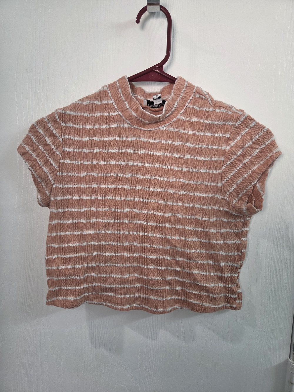 Freshman Peach and White Striped Mockneck Crop Top